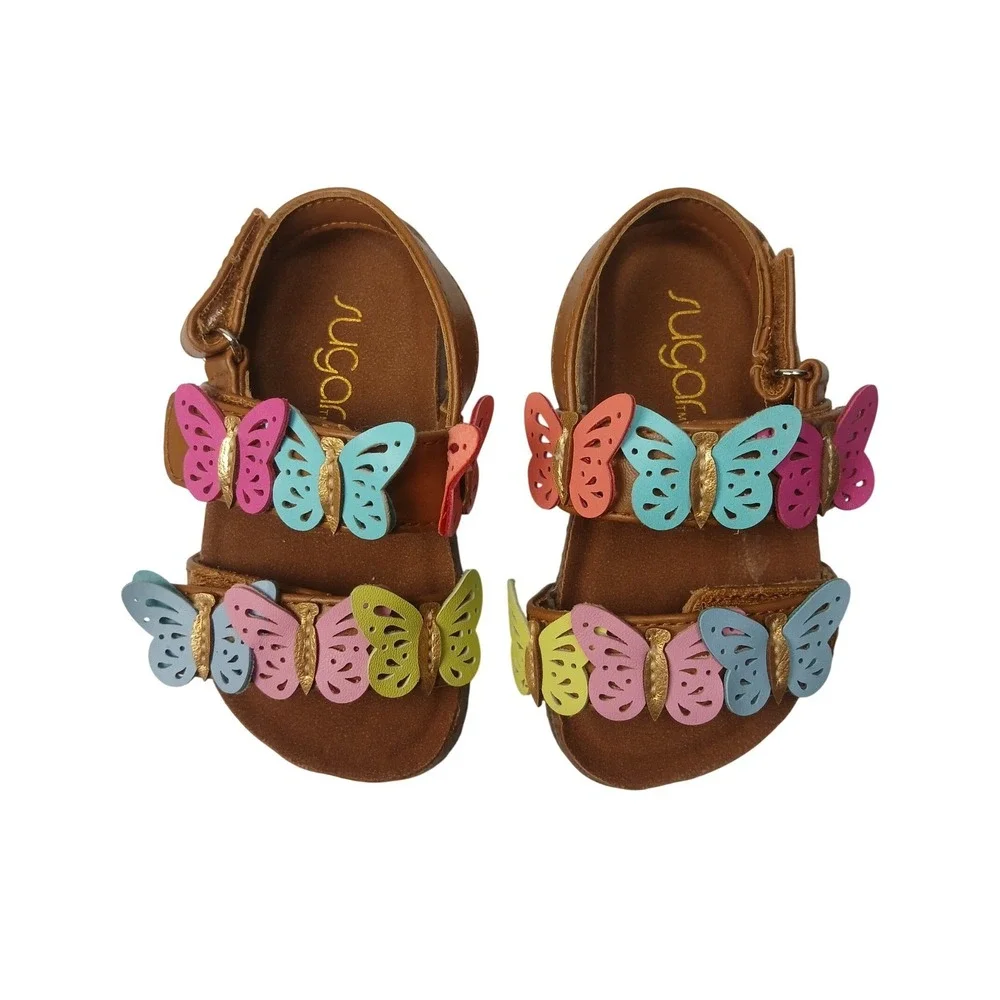 Sugar Haddy Sandals Toddler Girls Size 6M Brown Multi Butterfly Strappy Shoes